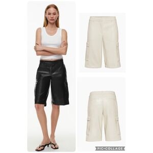 Aritzia Babaton Tate Vegan Leather Cargo Faux Leather‎ Shorts Beige 8
NWT